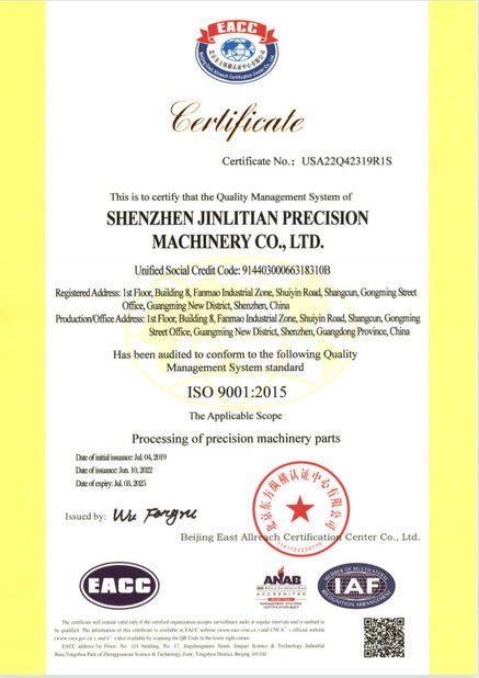 Çin Shenzhen Jinlitian Precision Machinery Co., Ltd. Sertifikalar